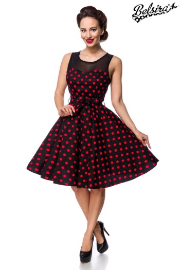 Belsira Vintage Kleid mit Dots, schwarz/rot, Größe L

