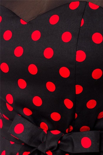 Belsira Vintage Kleid mit Dots, schwarz/rot, Größe L

