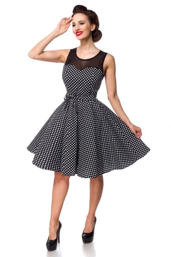 Belsira Vintage Kleid mit Dots, schwarz/weiß, Größe M

