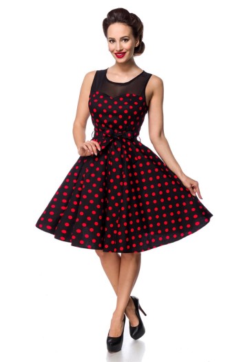 Belsira Vintage Kleid mit Dots, schwarz/rot, Größe L

