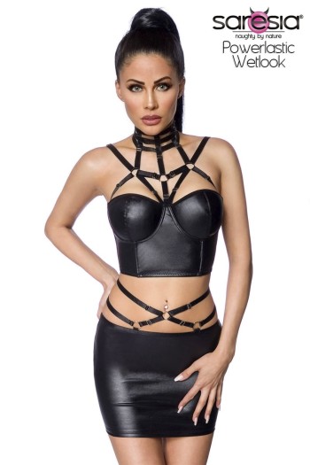 Saresia  Harness-Wetlook-Set mit Rock, schwarz, Größe XS-S

