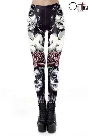 Ocultica Gothic Día de Muertos Leggings, schwarz, Größe XL

