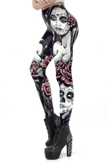 Ocultica Gothic Día de Muertos Leggings, schwarz, Größe XL

