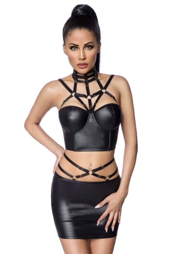 Saresia  Harness-Wetlook-Set mit Rock, schwarz, Größe XS-S

