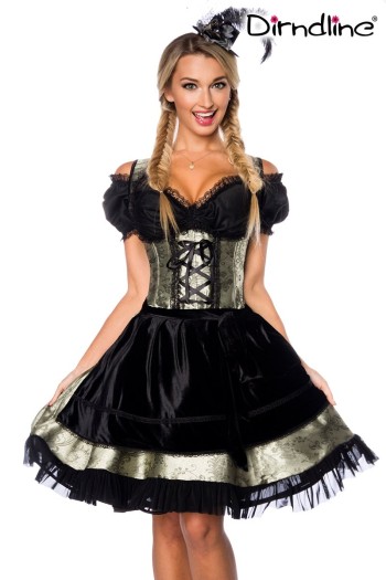 Dirndline  Premium Dirndl aus edlem Jacquard Stoff, grün/schwarz, Größe XS

