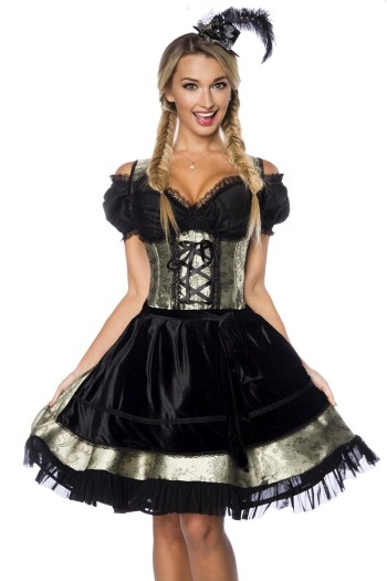 Dirndline  Premium Dirndl aus edlem Jacquard Stoff, grün/schwarz, Größe XS

