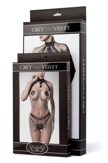 Grey Velvet Dessous Erotik-Set, schwarz/gold, Größe L

