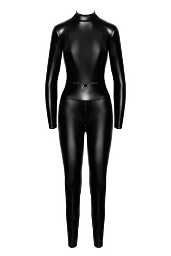 F319 Powerwetlook Catsuit mit Reißverschluss und Ring - S

