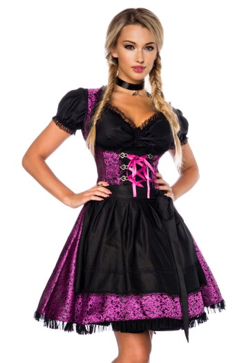 Dirndline Oktoberfest Premium Dirndl mit Bluse, lila/schwarz, Größe S

