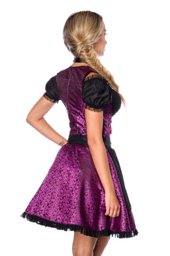 Dirndline Oktoberfest Premium Dirndl mit Bluse, lila/schwarz, Größe S

