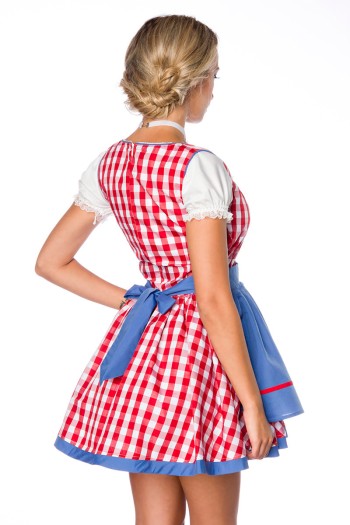 Dirndline Oktoberfest Traditionelles Minidirndl, rot/blau/weiß, Größe XL

