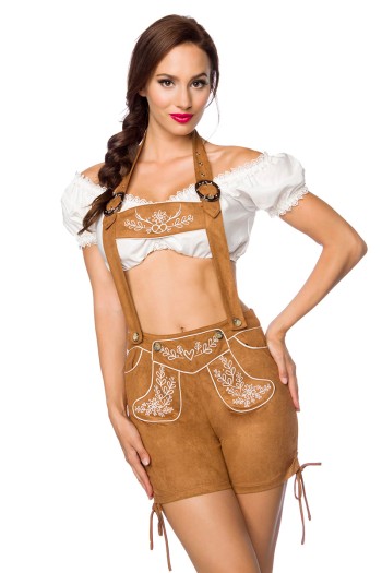 Dirndline Oktoberfest Trachtenshorts mit Stickereien, braun, Größe M

