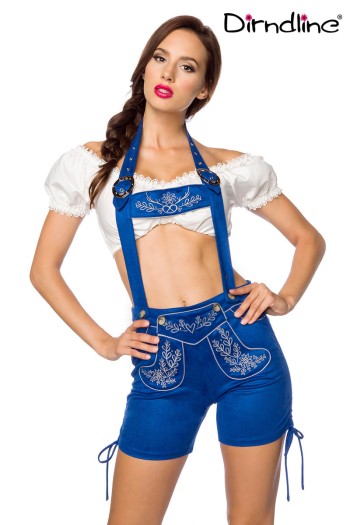 Dirndline Oktoberfest Trachtenshorts mit Stickereien, blau, Größe S

