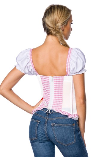 Dirndline Oktoberfest Trachtenmieder mit integrierten Push-up, rosa/weiß, Größe S

