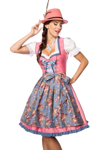 Dirndline Oktoberfest Verträumtes Dirndl mit Denim, rosa/blau, Größe 3XL

