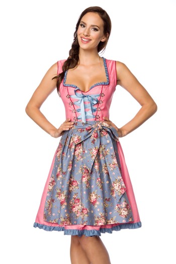 Dirndline Oktoberfest Verträumtes Dirndl mit Denim, rosa/blau, Größe 3XL

