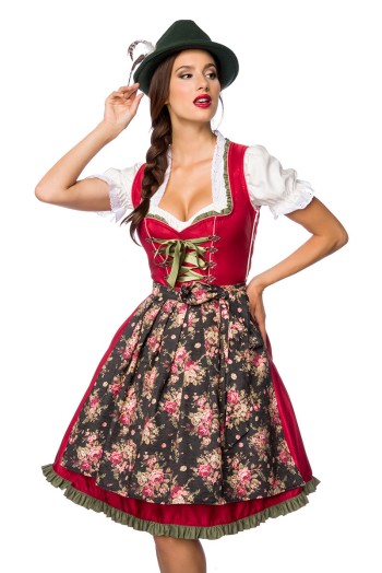 Dirndline Oktoberfest Verträumtes Dirndl mit Denim, rot/grün, Größe 2XL

