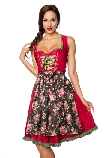 Dirndline Oktoberfest Verträumtes Dirndl mit Denim, rot/grün, Größe 2XL

