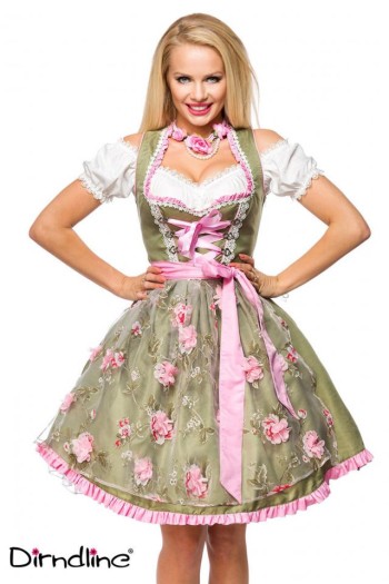 Dirndline 70035 Dirndl mit Blumenschürze Größe: S Farbe: grün/pink

