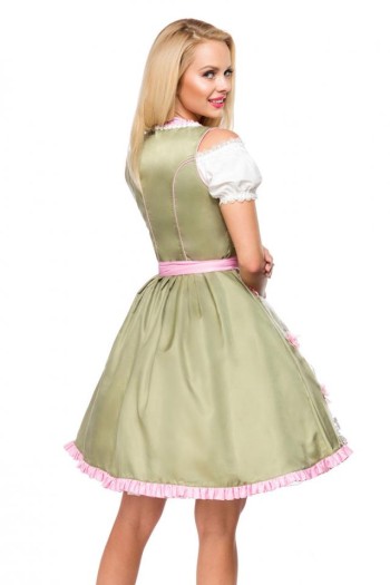 Dirndline Oktoberfest Dirndl mit Blumenschürze, grün/pink, Größe M

