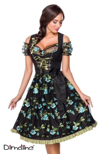 Dirndline Oktoberfest Dirndl inkl. Spitzenbluse, schwarz/grün, Größe 2XL

