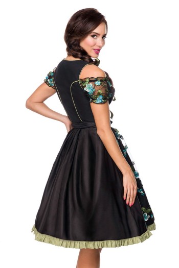 Dirndline Oktoberfest Dirndl inkl. Spitzenbluse, schwarz/grün, Größe 2XL

