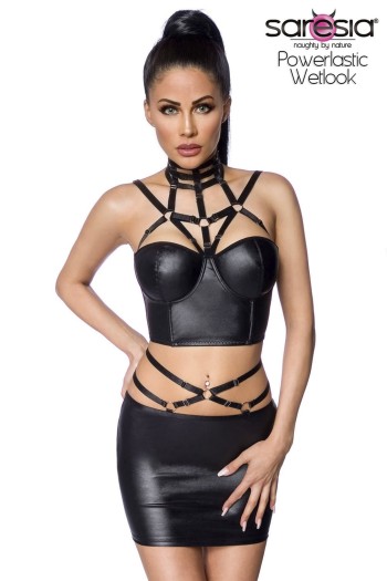 Saresia  Harness-Wetlook-Set mit Rock, schwarz, Größe XS-S

