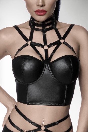 Saresia  Harness-Wetlook Top, schwarz, Größe XL

