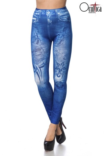 Ocultica Gothic Leggings in Jeansoptik, blau, Größe OS

