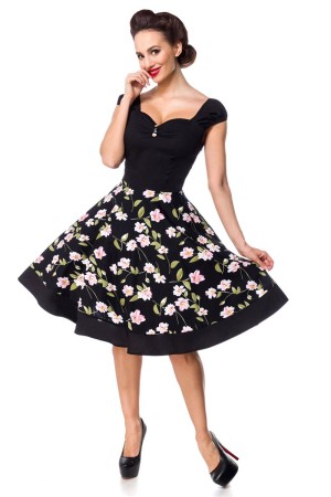 Belsira Vintage Blumenkleid, schwarz, Größe M

