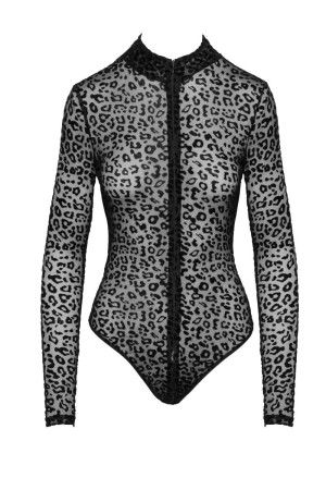 F287 Leopardenflock Bodysuit mit langen Ärmeln von Noir Handmade

