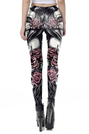 Ocultica Gothic Día de Muertos Leggings, schwarz, Größe L

