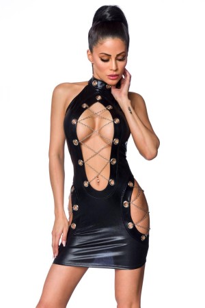 Saresia  Wetlook-Minikleid, schwarz, Größe L

