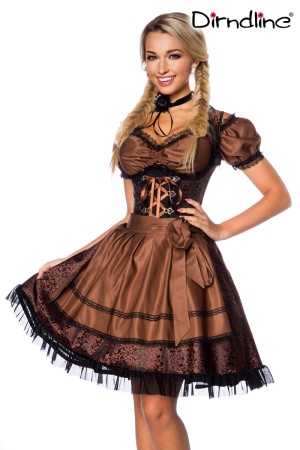 Dirndline Oktoberfest Premium Dirndl mit Bluse, braun/schwarz, Größe XS

