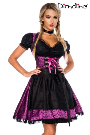 Dirndline Oktoberfest Premium Dirndl mit Bluse, lila/schwarz, Größe S

