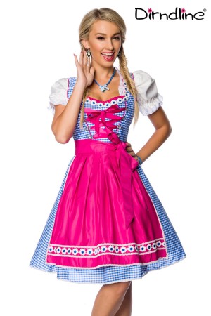 Dirndline Oktoberfest Traditionelles Karodirndl, pink/blau/weiß, Größe M

