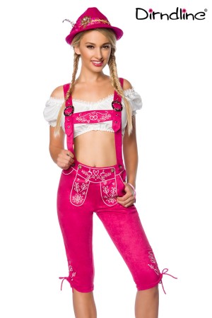 Dirndline Oktoberfest Trachtenhose mit Stickereien, pink, Größe S

