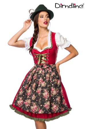 Dirndline Oktoberfest Verträumtes Dirndl mit Denim, rot/grün, Größe M

