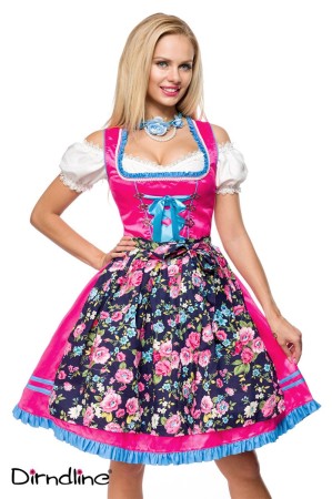 Dirndline Oktoberfest Dirndl mit Blumenschürze, pink/gemustert, Größe XS

