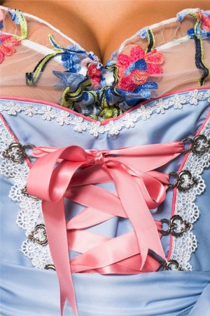 Dirndline Oktoberfest Romantisches Dirndl inkl. Spitzenbluse, blau/rosa/weiß, Größe S

