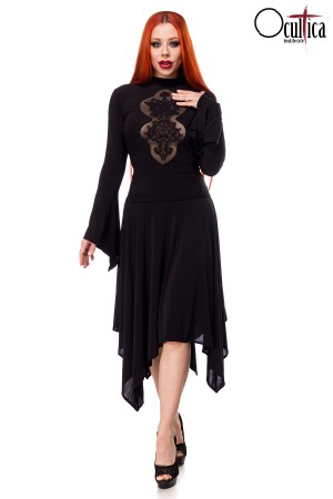 Ocultica Gothic Kleid mit Spitzeneinsatz, schwarz, Größe S

