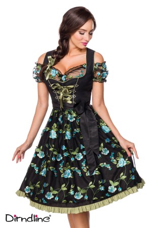 Dirndline Oktoberfest Dirndl inkl. Spitzenbluse, schwarz/grün, Größe S

