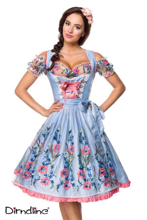 Dirndline Oktoberfest Romantisches Dirndl inkl. Spitzenbluse, blau/rosa/weiß, Größe S

