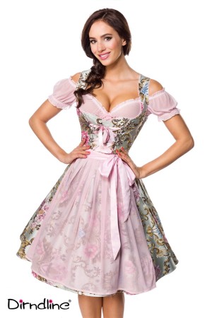 Dirndline Oktoberfest Premium Brokat-Dirndl inkl. Bluse, rosa/gemustert, Größe XL

